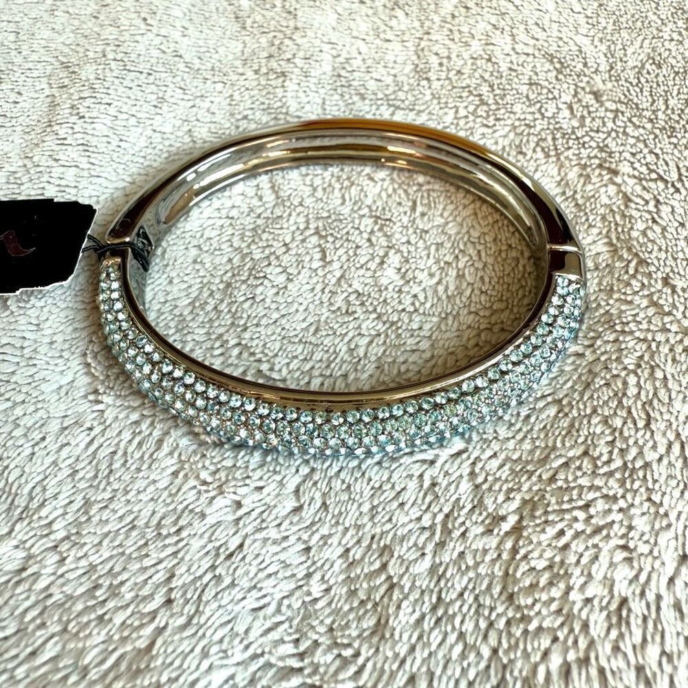 NWT Nina 7mm B-Aaron Half Pave Light Blue Aquamarine Swarovski Crystal  Hinge Br